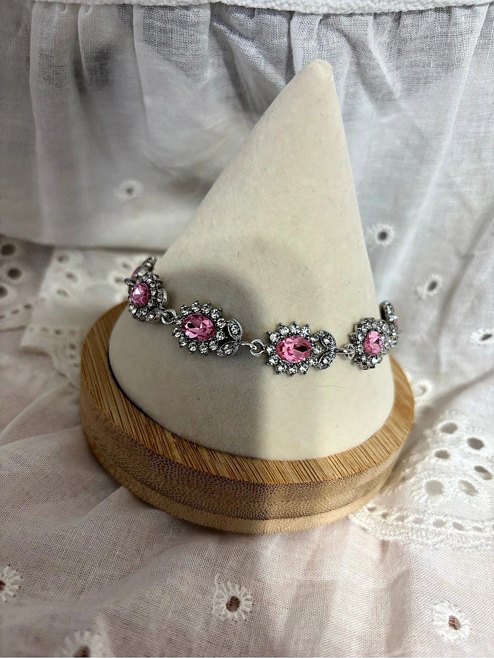 Pink Floral Rhinestone Bracelet - Picture 2 of 5